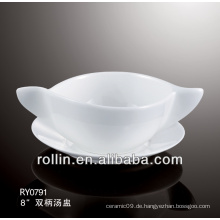 Keramik-Suppenschüssel, Suppenschüssel mit Deckel und Untertasse
